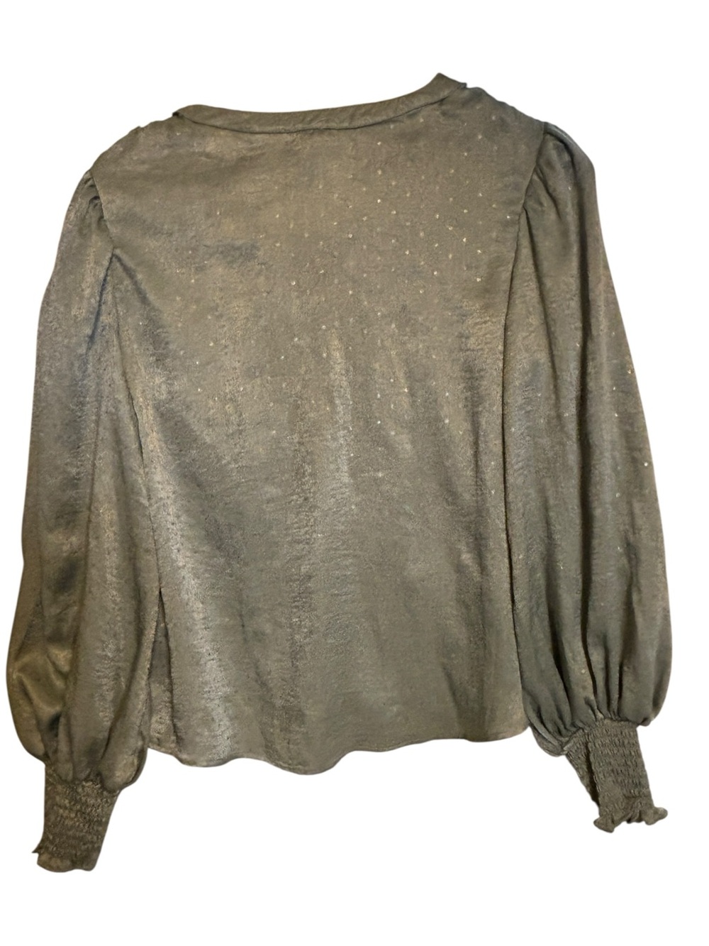 Blu Pepper Green Blouse Tie Neck Button Detail Size Medium - Picture 5 of 9